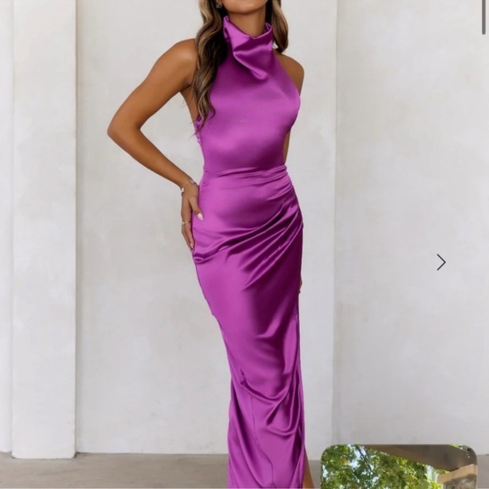 NWT Hello Molly Satin Purple Dress High Neck Size 8
